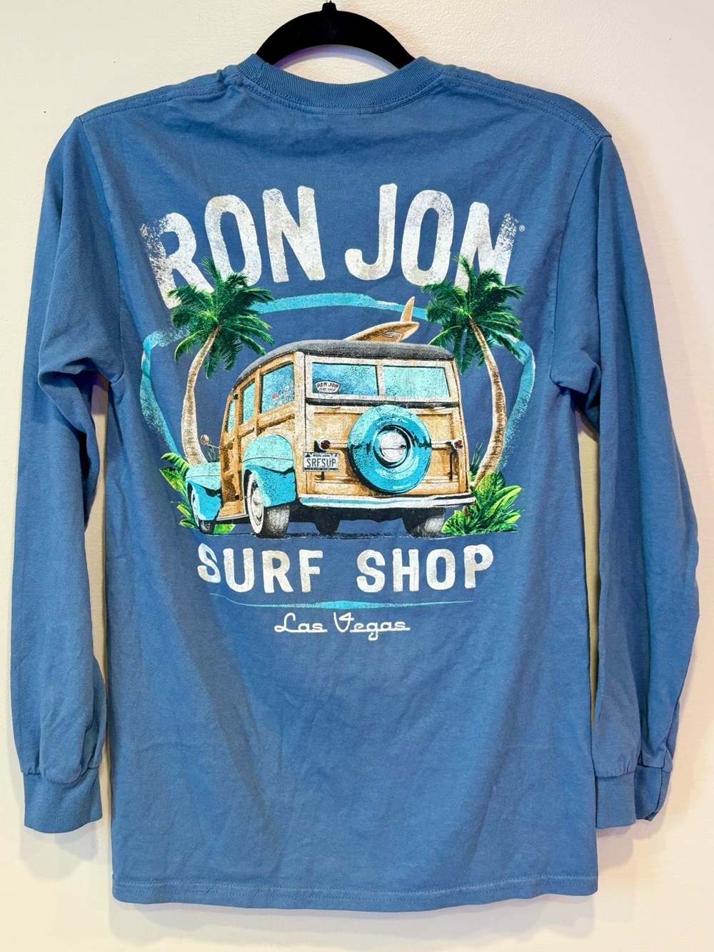 Ron Jon Surf Shop Las Vegas Blue Woody Wagon Long Sleeve Shirt Unisex Small